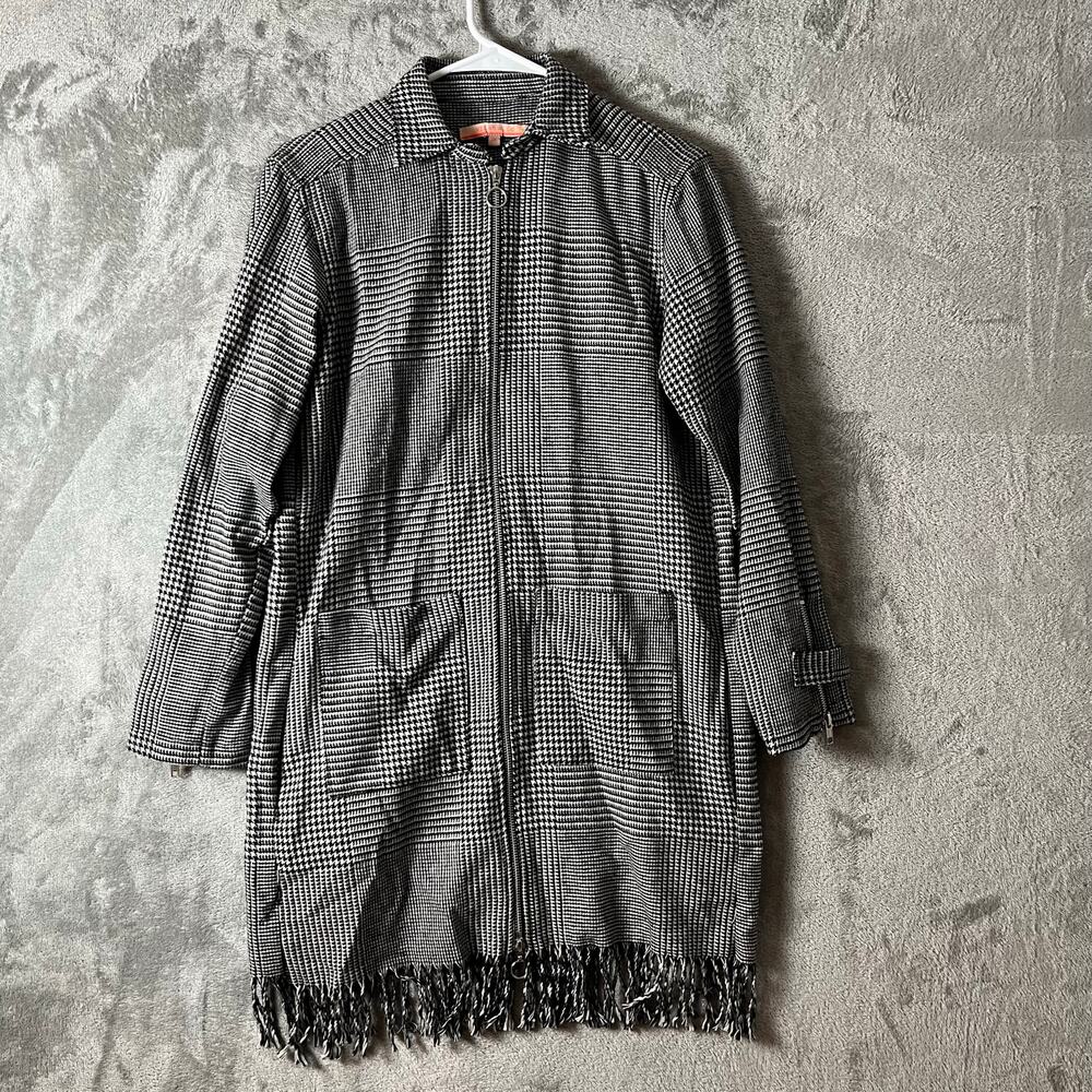 Vilagallo Checked Fringe Zip Up Wool Dress Black White Houndstooth Size 36 US 4‎